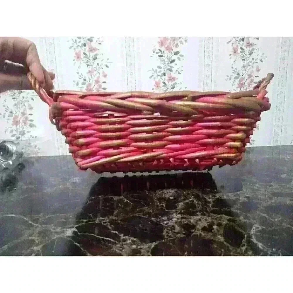 Vintage Wicker Basket Pink & Bronze Decorative Storage